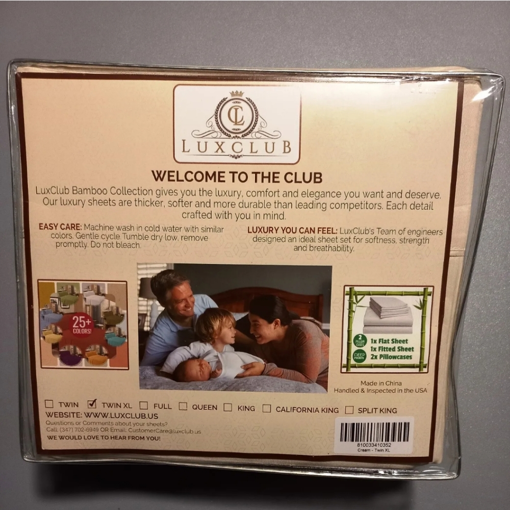 LuxClub Bamboo Hypoallergenic Collect. Sheet Set /Cream Twin XL 4PC/New